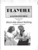 A photocopied playbeill for Much Ado About Nothing with a photo of Emma Thompson and Kenneth Branaagh from the latter's movie.